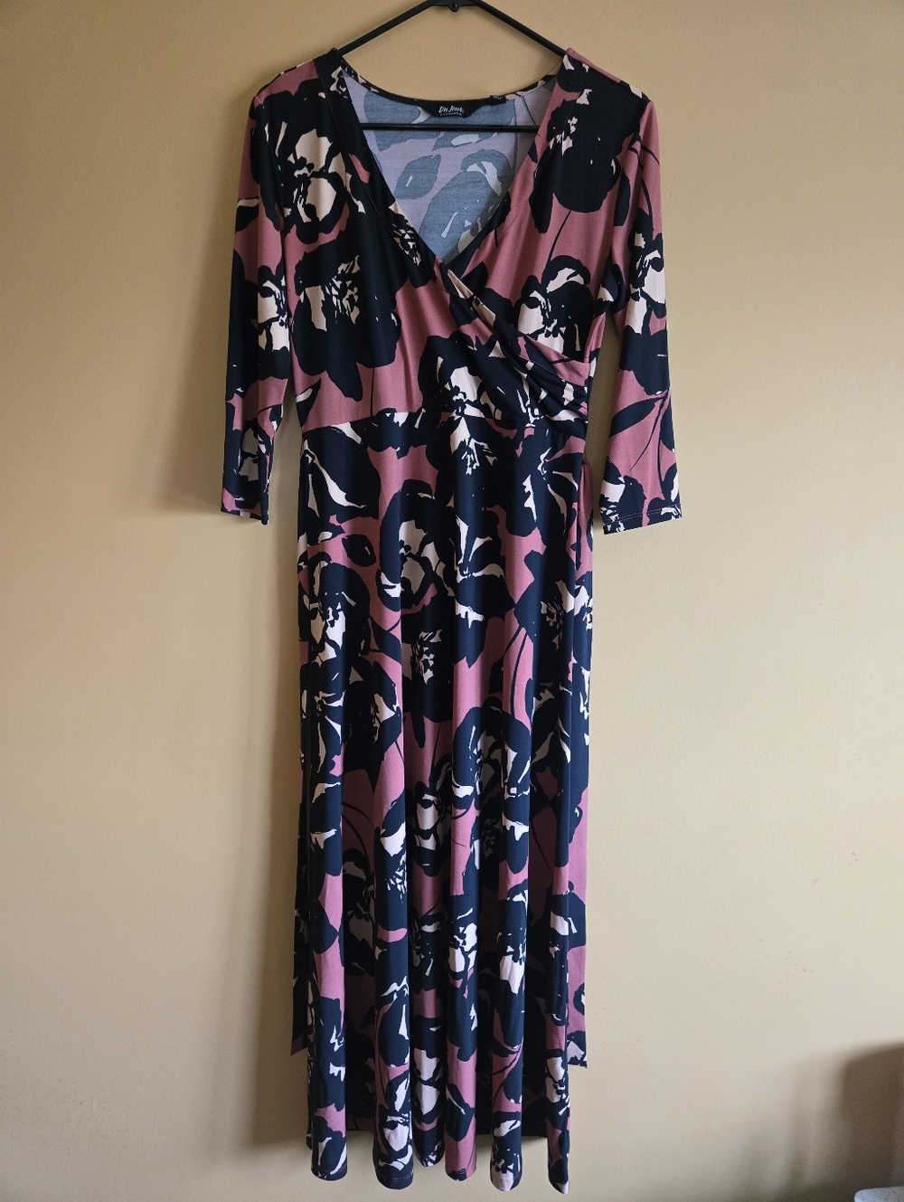 Du Jour Mauve & Black Floral Wrap Maxi Dress With Tie PTP=18.25"